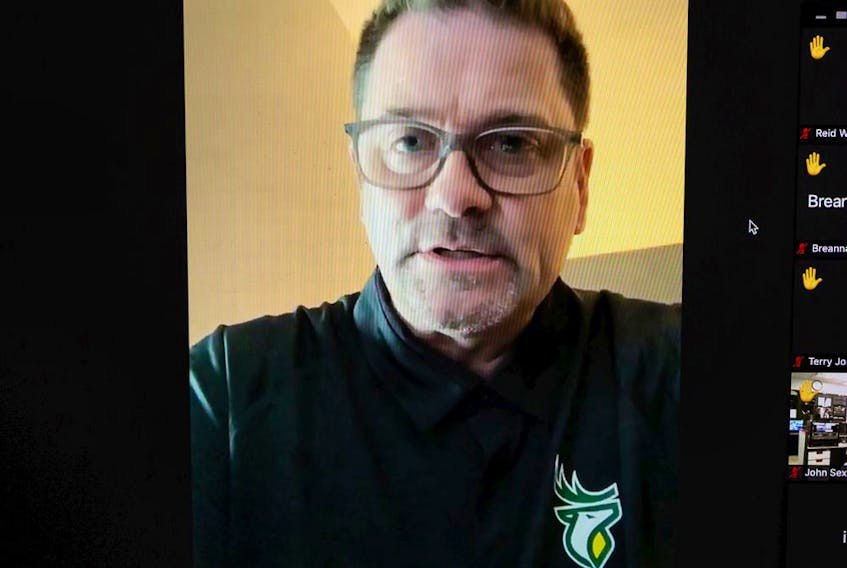 Edmonton Elks President and CEO Chris Presson speaks on a Zoom call about players being tested positive for COVID-19 in Edmonton, on Monday, Aug. 23, 2021. Photo by Ian Kucerak