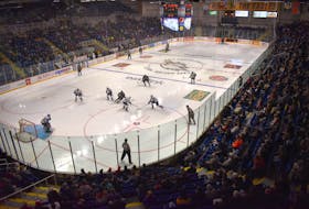 The Cape Breton Eagles are shown playing the Saint John Sea Dogs as more than 3,900 fans watch during the team’s home opener at Centre 200 last September. JEREMY FRASER/CAPE BRETON POST