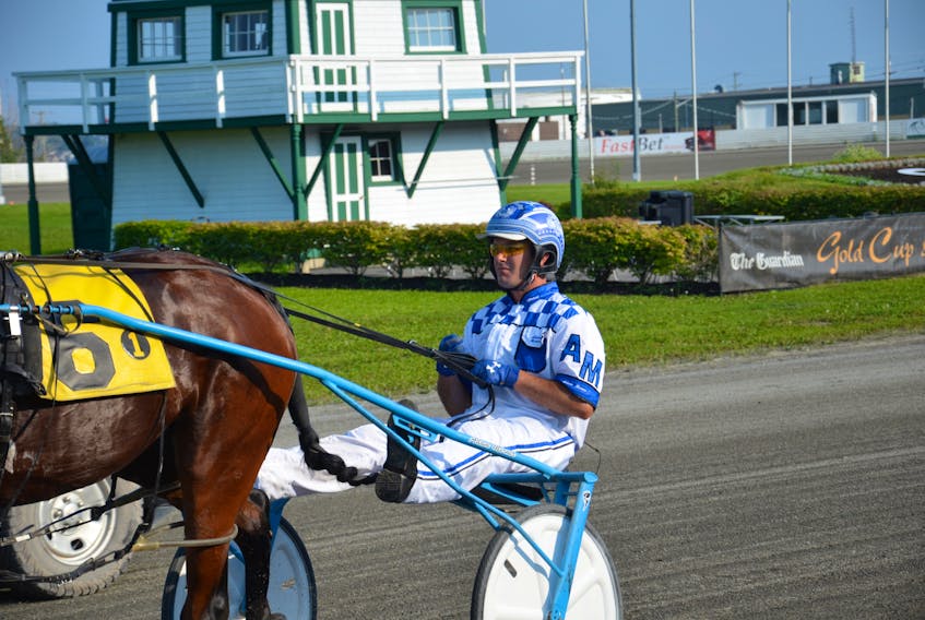 Adam Merner warms up a horse during a recent harness racing card at Red Shores Racetrack and Casino at the Charlottetown Driving Park. Merner recorded six driving wins at the capital city oval on Aug. 29.