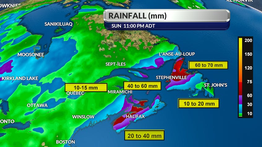 Much of Nova Scotia will get heavy rainfall Thursday evening into Friday with the Annapolis Valley and northern regions receving up to 75 millimetres. - CINDY DAY • Saltwire Network