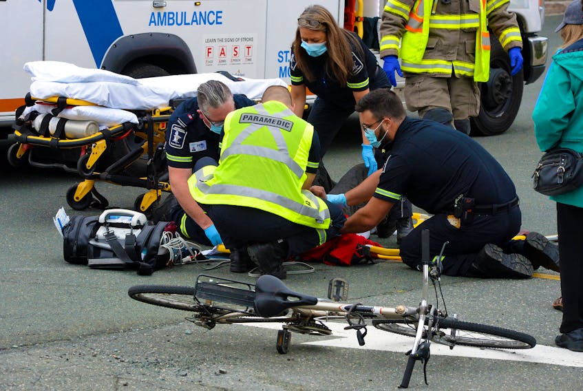 A male cyclist was hospitalized after he was struck by a pickup in St. John's Tuesday afternoon. Keith Gosse/The Telegram