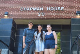 Meridyth Hardy, Emily Haines and Alex Pennell are students who have been living in residence at Dalhousie University Agricultural Campus in Bible Hill. They are excited to see life back on the campus. 
