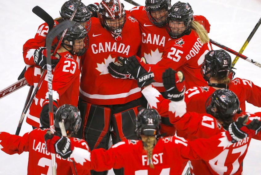  Team Canada beats Team Switzerland 4-0 during the 2021 IIHF Women’s World Championship semi-finals at the Winsport arena in Calgary on Monday, August 30, 2021. Darren Makowichuk/Postmedia