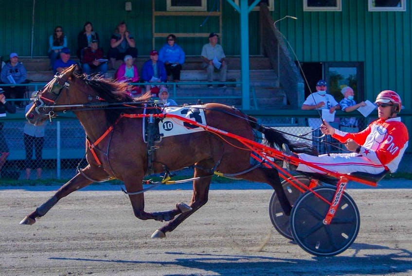Mystifying and driver Darryl MacLean were all alone at the wire, winning the $17,140 Atlantic Sire Stakes for three-year-old pacing fillies in 1:56.3 at Northside Downs in North Sydney on Saturday. CONTRIBUTED • TANYA ROMEO