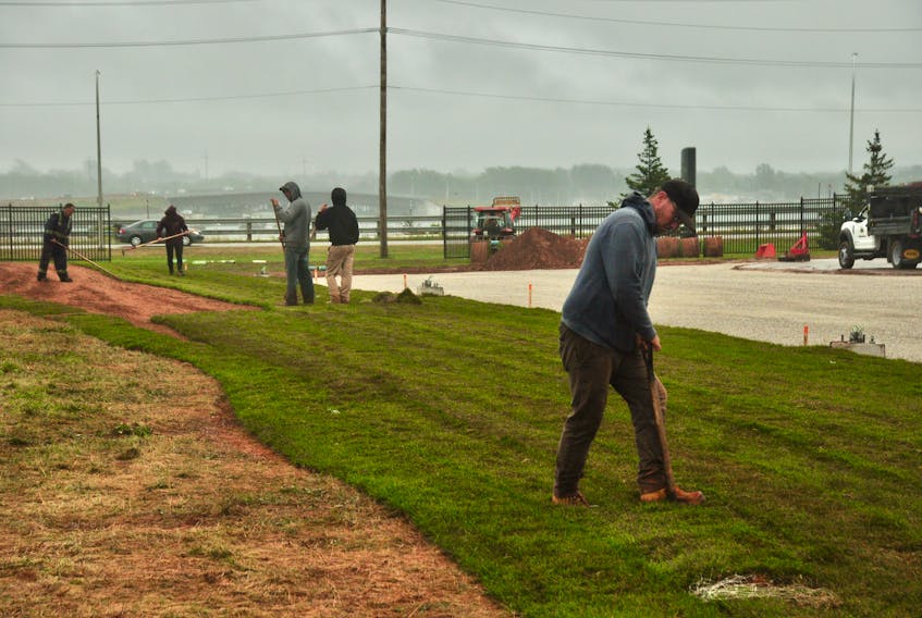 Workers lay down fresh sod at the Charlottetown Event Grounds on Aug. 30. Wade Arsenault, CEO of the Charlottetown Area Development Corporation, says changes could be coming that will completely shift how the event grounds are used.