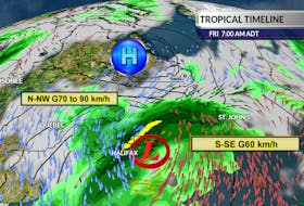 Tropical Depression Ida will bring wind speeds of roughly 70 km/h to Cape Breton, reaching a high of possible 90 km/h in the Chéticamp area. SALTWIRE NETWORK STAFF