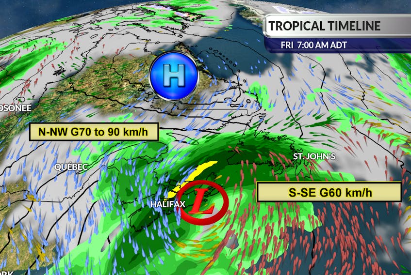 Tropical Depression Ida will bring wind speeds of roughly 70 km/h to Cape Breton, reaching a high of possible 90 km/h in the Chéticamp area. SALTWIRE NETWORK STAFF