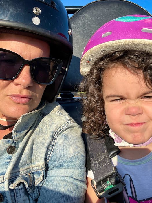 Emilie Chiasson and her niece, Leni, cruise around a go-cart track during a fun day together recently. Adults lose a lot of the joy that children get from simple things, Chiasson says. - Emilie Chiasson