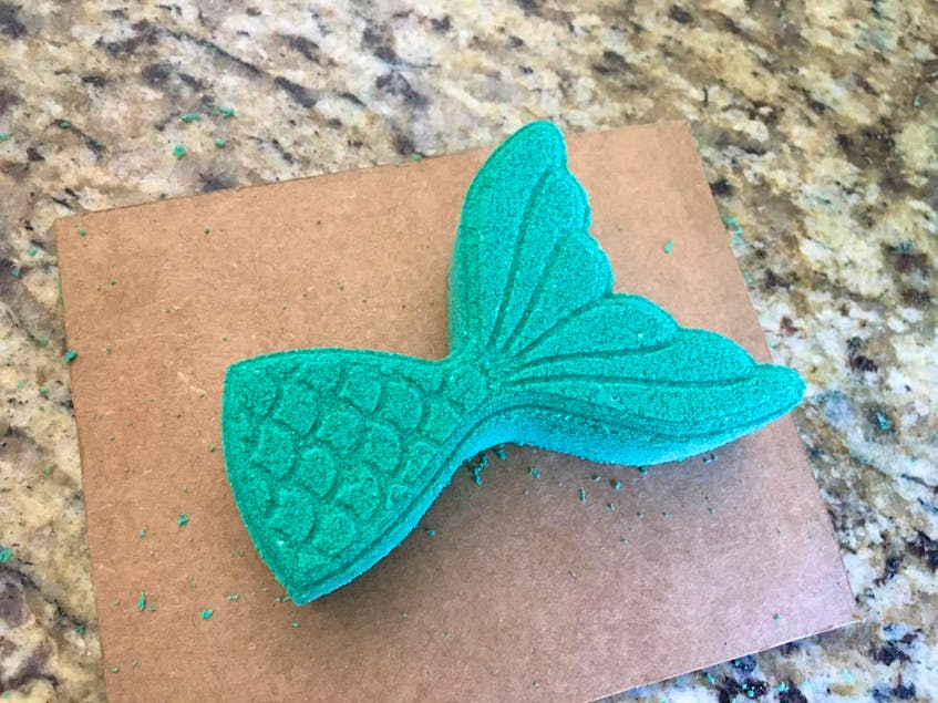 Bath fizzies - like this mermaid's tail - are among Sarah LeBlanc's most popular products. - Contributed