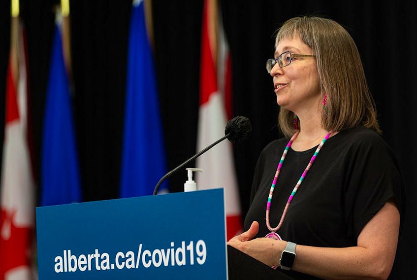 Dr. Deena Hinshaw, Alberta chief medical officer of health, gives her final regularly scheduled COVID-19 update during a press conference at the Federal Building in Edmonton, on Tuesday, June 29, 2021.
