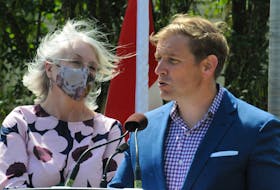 Federal Health Minister Patty Hajdu and Premier Andrew Furey at a news conference Friday, Aug. 6, at St. Luke’s Home in St. John’s to announce federal government funding of $15 million for long-term care homes in the province. JOE GIBBONS • THE TELEGRAM