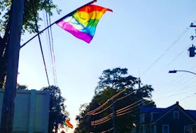Pride flags fly high on Main Street in Annapolis Royal in preparation for the town’s annual pride parade, which will be held this Saturday, Aug. 7. 