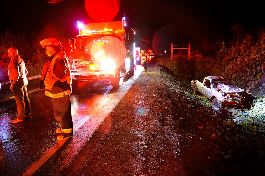 One woman was killed following a single-vehicle rollover in Torbay early Sunday morning. Keith Gosse/The Telegram 