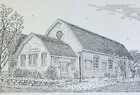 This sketch by Sterling Stratton shows the Victoria Hall, home of the Victoria Playhouse. The hall is a designated historic property, one of three in the community, along with 28 registered historic properties. 