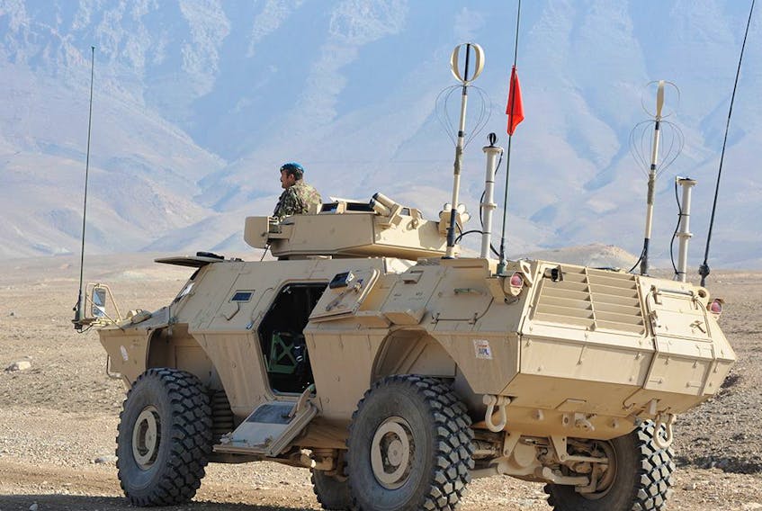 The Taliban have seized large amounts of Afghan military equipment such as this armoured vehicle shown operating outside Kabul in 2013.