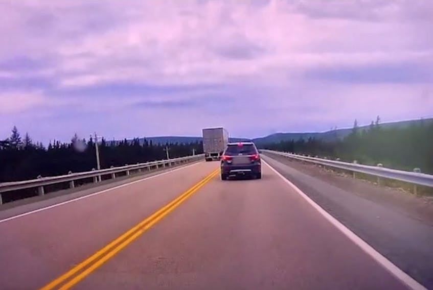 Glovertown RCMP said an off-duty RCMP officer was driving on the Trans-Canada Highway east of Gambo on Aug. 23 when the officer captured dash cam footage of a tractor trailer crossing over a solid line into oncoming traffic.  