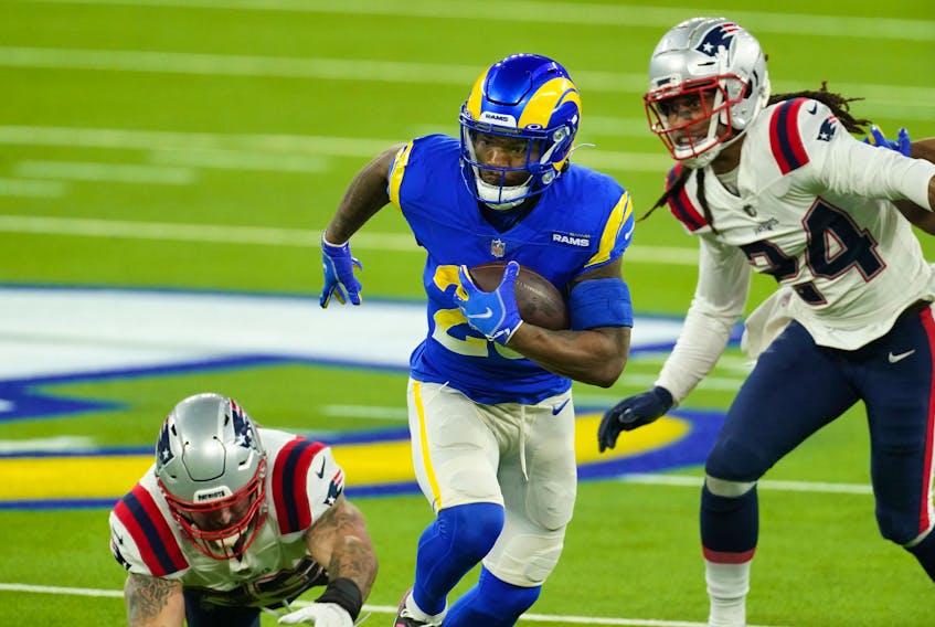 The Los Angeles Rams take on the New England Patriots in a National Football League contest in 2020. Single-game sports betting has finally come to Canada, widening the field for data and wagering companies. Kirby Lee / USA TODAY Sports