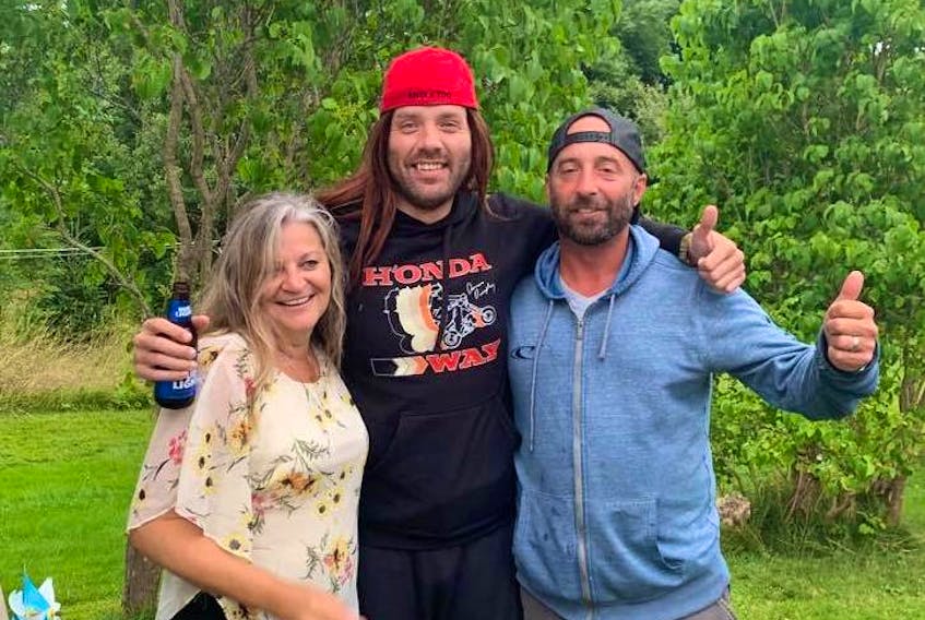 Recently, St. John’s comedian Leon Parsons (centre) brought his Donnie Dumphy persona to Harbour Grace as the Layden family held a family wake for Anthony Layden who recently died in Ontario. Shown here with Parsons is Anthony’s fiancée Angie Kelly (left) and Anthony’s brother Ira Layden.