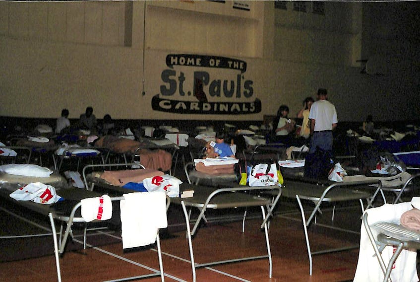 Cots were spread out in the gymnasium at St. Paul's Intermediate School to accommodate travellers without a place to sleep. — SaltWire Network file photo