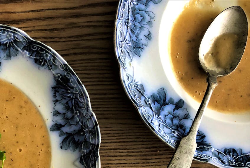 Mark DeWolf creates an intensely flavourful soup from roasted garlic and stale bread.