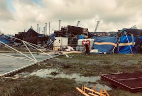 The IceBerg Alley Performance Tent at Quidi Vidi Lake in St. John's, N.L. was destroyed by hurricane Larry on Sept. 10-11, 2021.