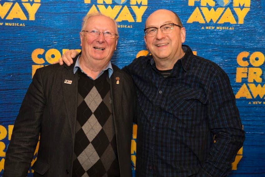 Dermot Flynn (left) of Appleton remains in touch with plenty of people he has come to know since the town hosted about 100 people in the aftermath of 9/11. Flynn is pictured with actor Joel Hatch, who plays Flynn in the Broadway musical “Come From Away,” which is about Newfoundlanders' response to thousands of airline passengers and crew being stranded in the province after the terrorist attacks in the U.S. 