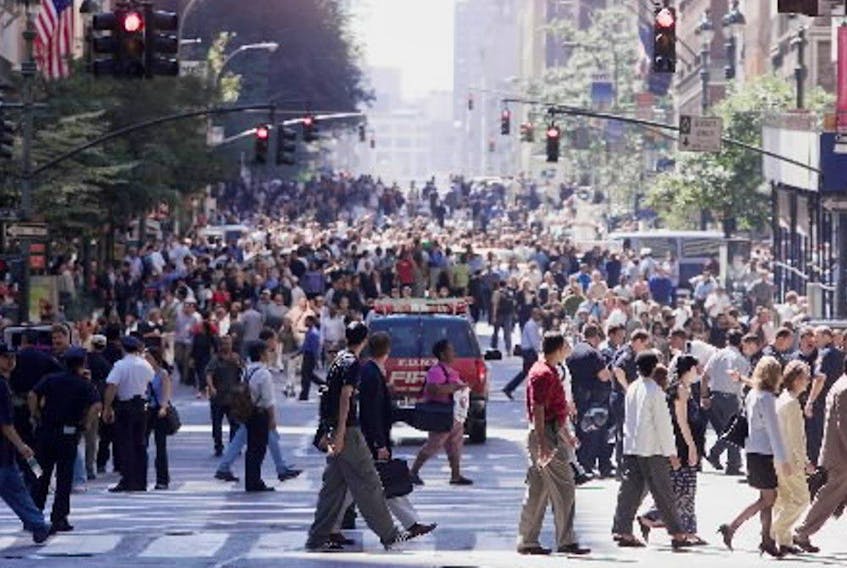  Crowds of New Yorkers take to the streets after Grand Central Station was evacuated after a bomb threat in downtown New York on Thursday, September 13, 2001.