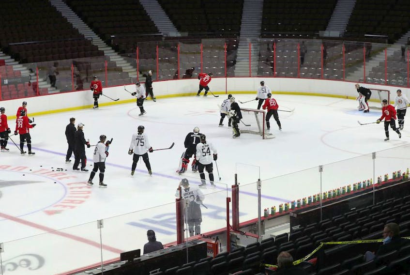Ottawa Senators prospects start the NHL team's development camp on the ice at Canadian Tire Centre on Saturday.