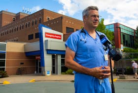 Dr. Kirk Magee, Central Zone chief for emergency medicine, shares his thoughts about a protest in front of the QEII Health Sciences Centre on Monday, Sept. 13, 2021.