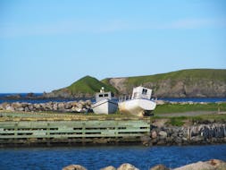 This photo was taken by Jantje VanHouwelingen in Ferryland, N.L.  It really is a beautiful shot of coastal Newfoundland and Labrador with a pair of boats sitting up on the land and the rugged coastline of that part of Newfoundland in the background. It’s an idyllic setting for a postcard, don’t you think?