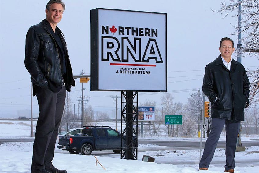 Brad Sorenson, left and Brad Stevens with Northern RNA were photographed at the company's northeast Calgary facility on Monday, Jan. 25, 2021.