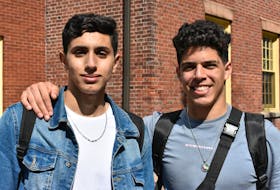UPEI students Amine Rabti, left, and Abdelrahman Gabry worry lack of on campus voting adds additional barriers and will lead to students opting not to vote.