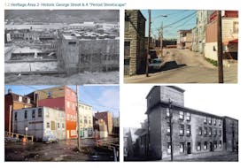 Historical photos of George Street — presented to the city by Tiller Holdings, the company developing the former Sundance property on George Street — show the various exterior facades of buildings on the street over the years.