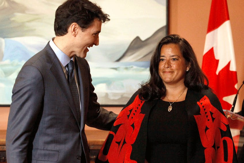 Prime Minister Justin Trudeau with Jody Wilson-Raybould the day it was announced she was being moved to veterans affairs minister from justice minister, January 14, 2019.