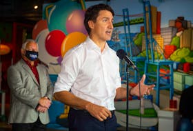 Liberal leader Justin Trudeau answers questions from reporters at the Discovery Centre during a campaign stop in Halifax on Wednesday, Sept 15, 2021.