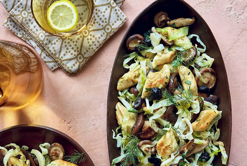 Lazy pierogies with wild mushrooms, cabbage and prunes from Antoni: Let's Do Dinner.