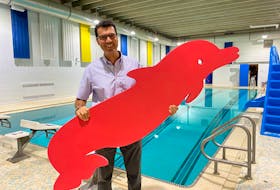 Dorgam Hideib, CEO of the Mariners Centre, holds one of many new pool toys purchased for the pool at Mariners on Main.
CARLA ALLEN • TRI-COUNTY VANGUARD 
