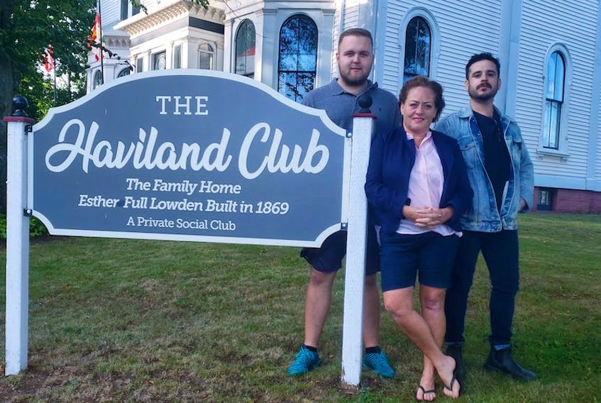 Laurie Murphy, centre, HA Club artistic director and improv teacher, is joined by Dylan Smith, left, and Michael Peters at The Haviland Club in Charlottetown. On Sept. 17, the club will hold its 25th anniversary reception, hosted by Charlottetown Mayor Philip Brown and club president Jamie Trainor.