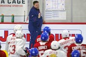 New Laval Rockets head coach Jean-Francois Houle runs the first day of Montreal Canadiens' rookie camp at the Bell Sports Complex in Brossard on Thursday, Sept. 16, 2021. 