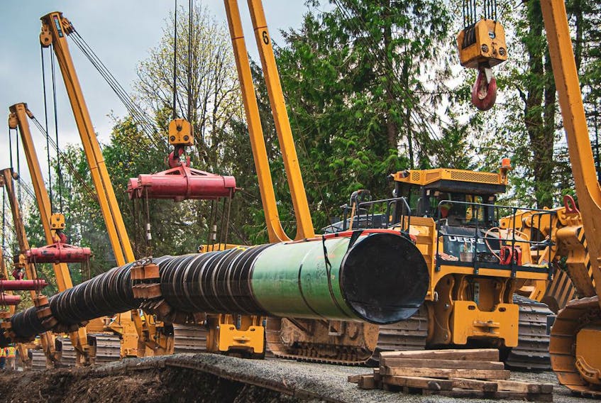 TMX Trans Mountain pipeline expansion project construction in May 2021 in the Fraser Valley near Popkum, B.C. 