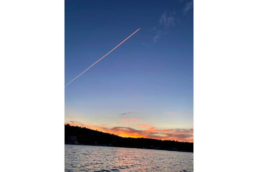 Kinnon Kendzoira sent this photo taken by his father-in-law Mick Ryan of a jet’s contrail over the Northwest Arm in Halifax. Last October, I talked about the contrails in one of my Weather U columns. The white lines are ice crystal clouds formed by the combination of carbon particles and water vapour, emitted from the combustion of aviation fuel and atmospheric water vapour - usually at the same level of natural cirrus clouds (25,000 to 35,000 feet).