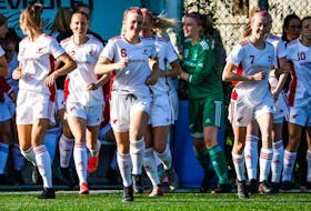 The Memorial Sea-Hawks women’s soccer team has made it to the final four in the AUS playoffs over the past half-decade, but head coach Mike Power (far right) suggests this year’s Sea-Hawks entry is better than its predecessors.— Memorial Athletics photo/Ally Wragg

