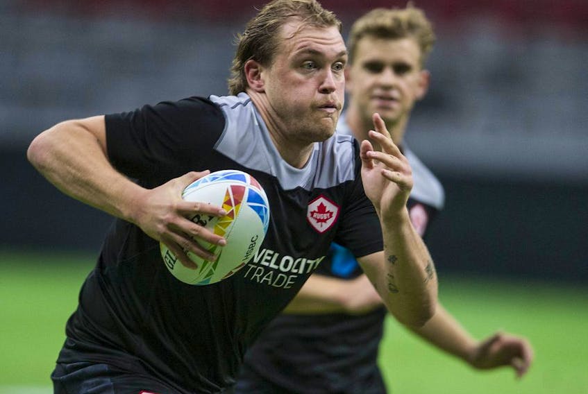Jake Thiel, pictured during a training session on Friday, came up through B.C.’s elite youth sevens pathway. Thiel is one of only four Canadians playing at this weekend’s Canada Sevens with previous world series experience.