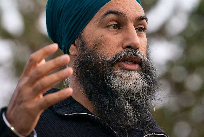 NDP leader Jagmeet Singh delivers his morning announcement in Saskatoon, Sask., on Friday.