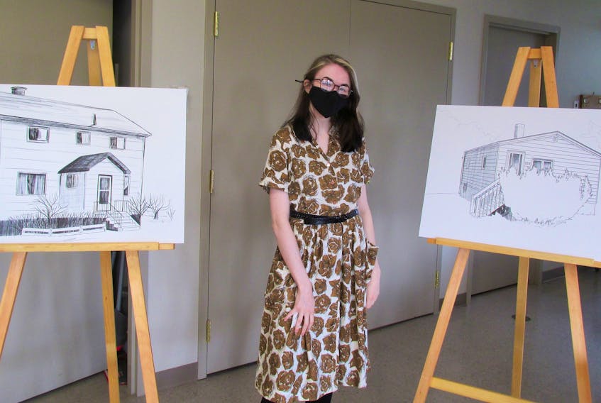 Glace Bay artist Emily Sheppard drew around 30 sketches, many of which were displayed as part of the exhibit, Historic Homes of Polish Cape Breton. — IAN NATHANSON/CAPE BRETON POST