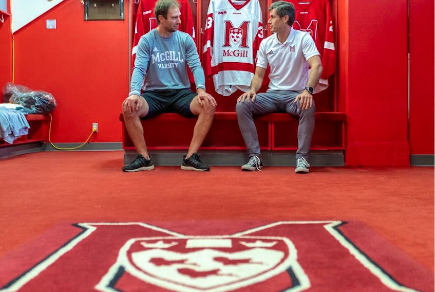  After spending four years with the Canadiens as a strength and conditioning coordinator, Patrick Delisle-Houde (left) has a new job as an assistant coach under head coach David Urquhart (right) with the McGill Redbirds. Dave Sidaway / Montreal Gazette