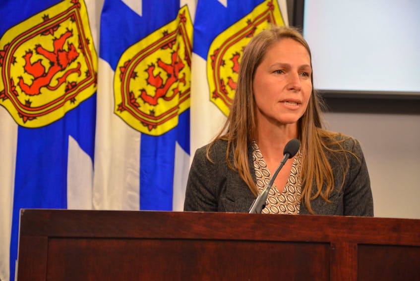 Education Minister Becky Druhan speaks to media after a Progressive Conservative cabinet meeting on Thursday, Sept. 2, 2021.