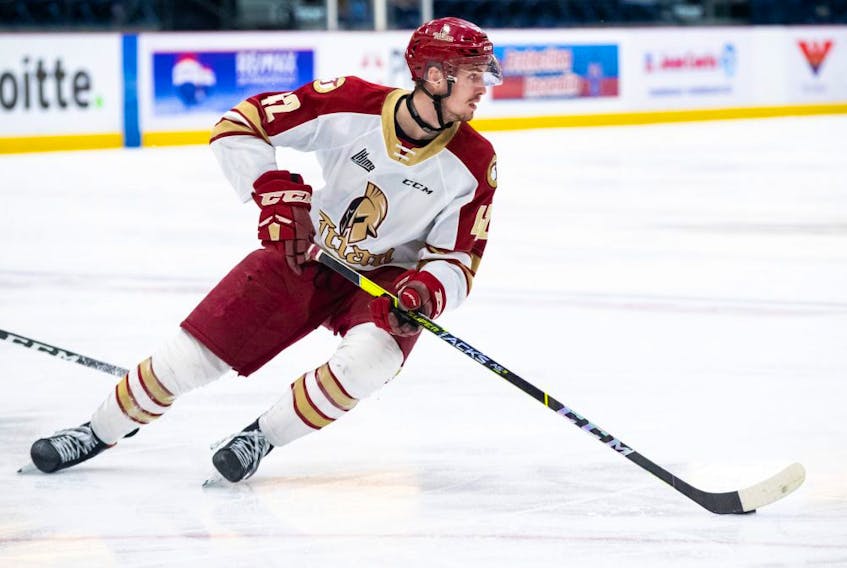 Cole Huckins, a third-round pick of the Calgary Flames, collected 14 goals and 32 points in 33 appearances as a draft-eligible with the QMJHL’s Acadie-Bathurst Titan. (Photo by Olivier Croteau, courtesy of Acadie-Bathurst Titan) 