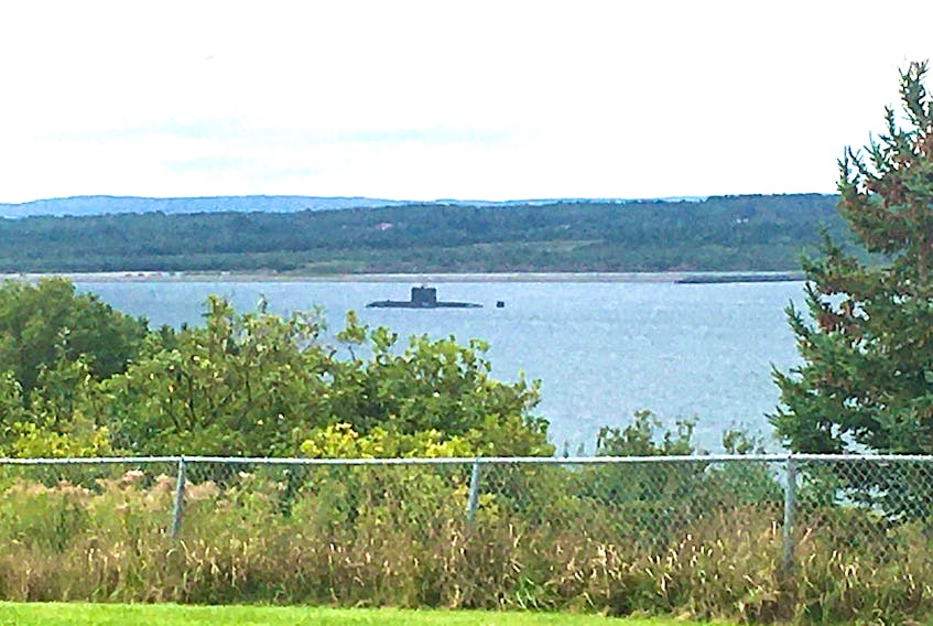 What appears to be a Royal Canadian Navy submarine off South Bar on Saturday. Contributed/Billy Petite