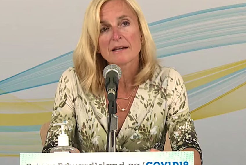 P.E.I.'s chief public health officer Dr. Heather Morrison announces three new positive cases of COVID-19 in P.E.I. during a scheduled briefing on Sept. 21, 2021.